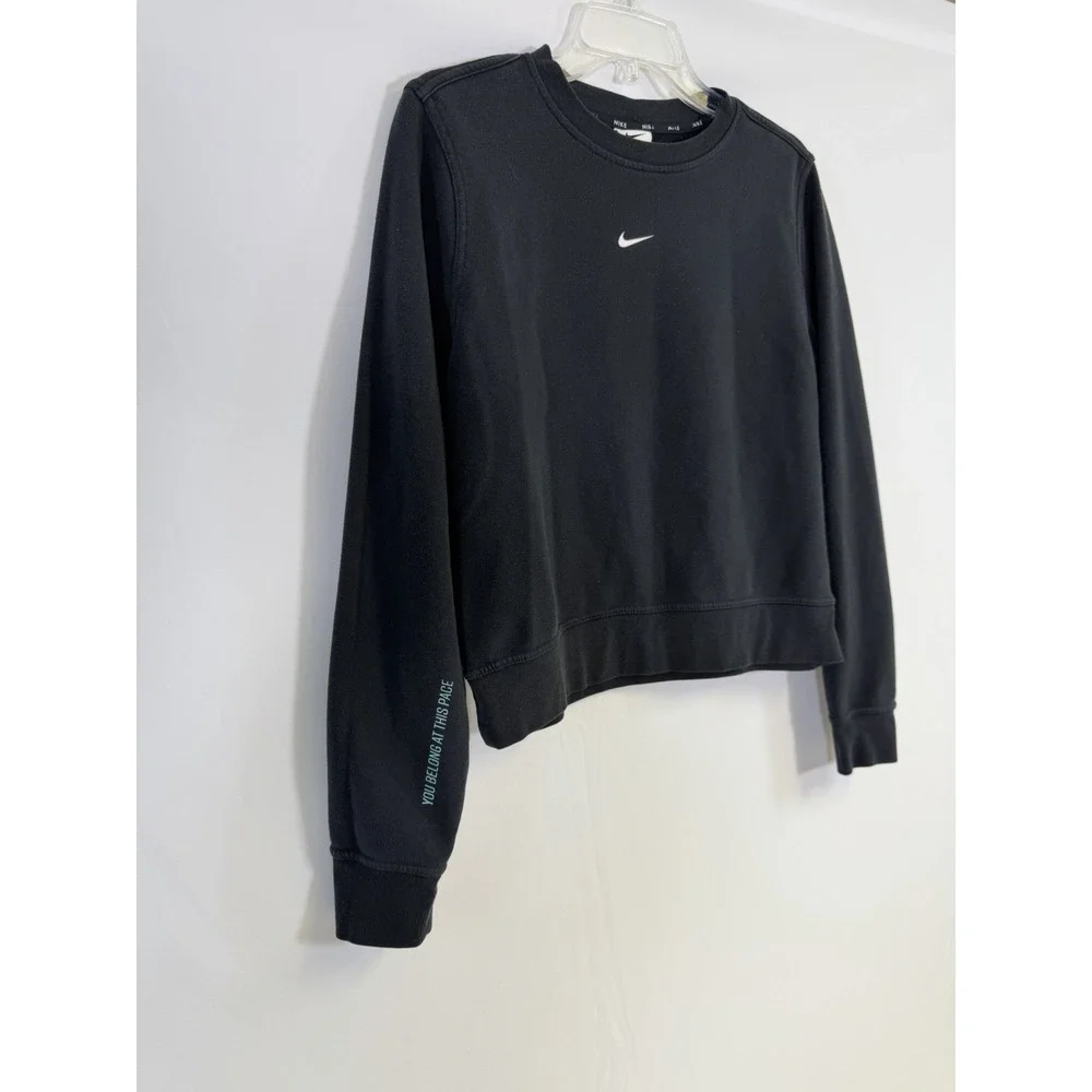 VTG Nike‎ Sweatshirt Womens M Black Long Sleeve Center Swoosh Graphic Back Crew